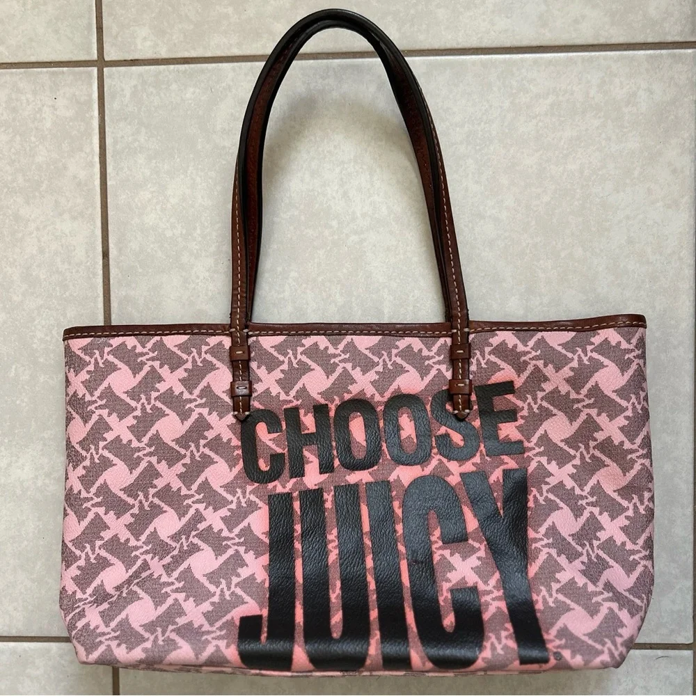 JUICY COUTURE "Choose Juicy" Coated Canvas Shoulder Tote Bag - Picture 1 of 14